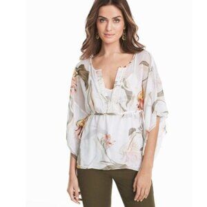 WHBM Floral Tie-Waist Kaftan Blouse SIze Small